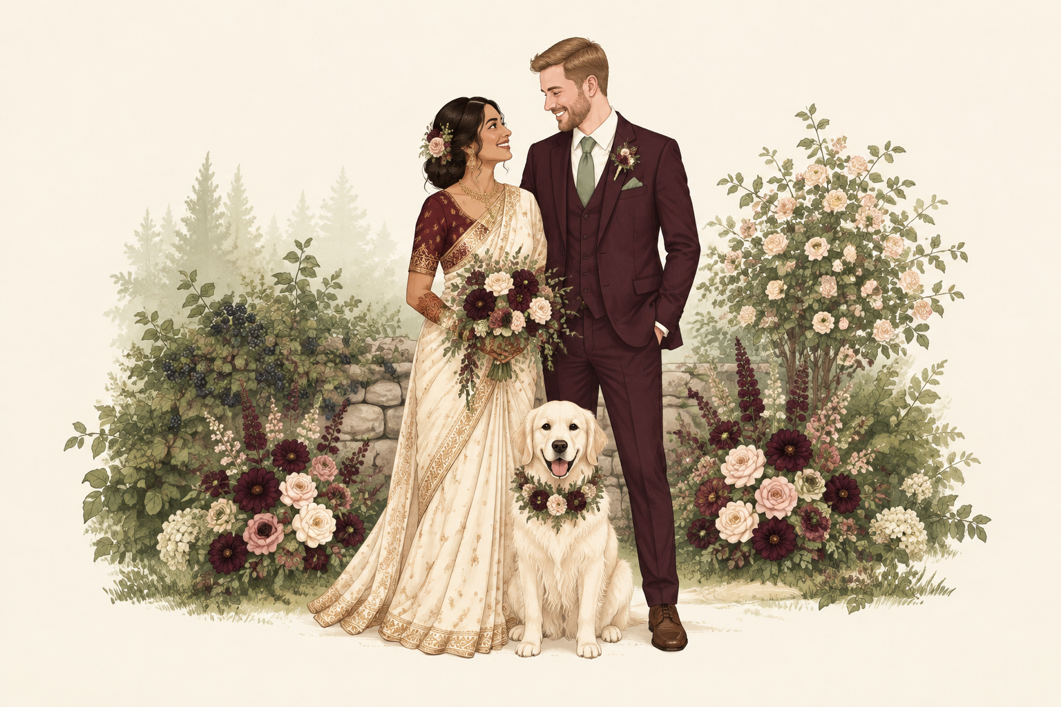Aakriti and Riley with their English Cream Golden Retriever